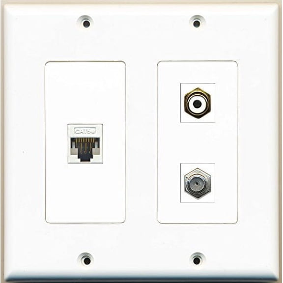 RiteAV - 1 Port RCA White 1 Port Coax Cable TV- F-Type 1 Port Cat5e Ethernet White - 2 Gang Wall Plate