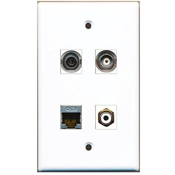 RiteAV - 1 Port RCA White 1 Port Shielded Cat6 Ethernet 1 Port 3.5mm 1 Port BNC Wall Plate