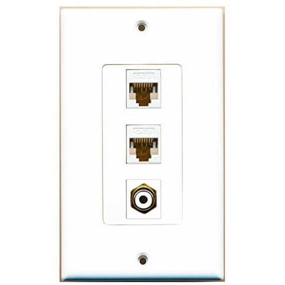 RiteAV - 1 Port RCA White 2 Port Cat6 Ethernet White Decorative Wall Plate Decorative