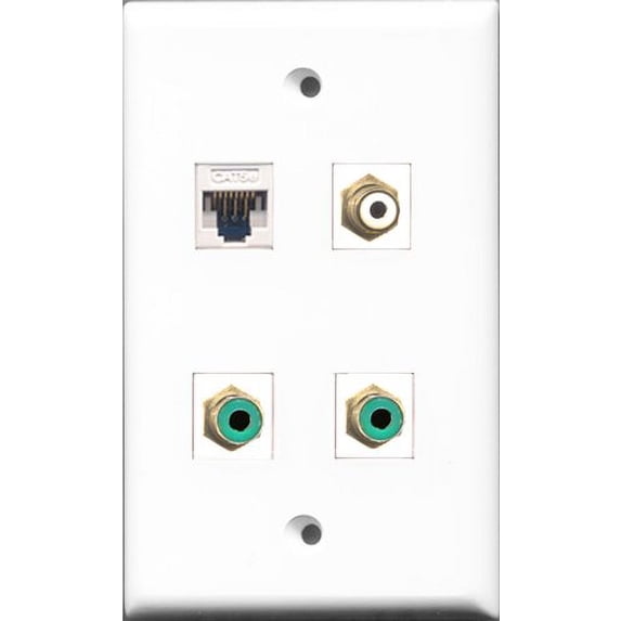 RiteAV 1 Port RCA White 2 Port RCA Green and 1 Port Cat5e Ethernet White Wall Plate