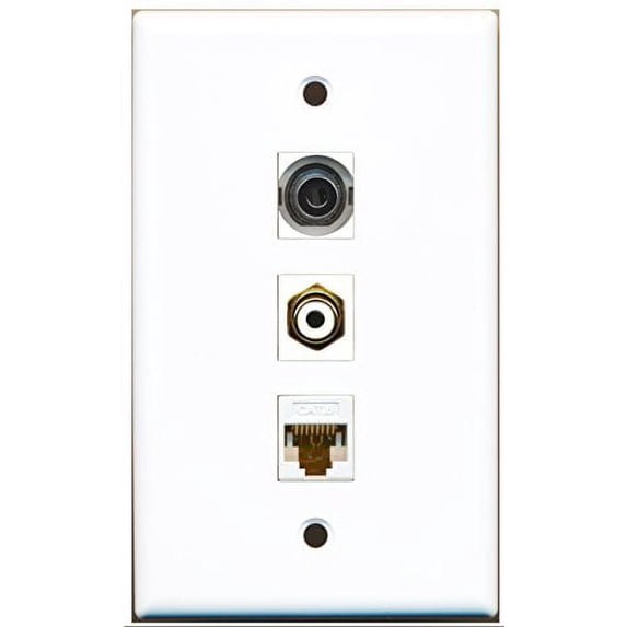 RiteAV - 1 Port RCA White and 1 Port 3.5mm and 1 Port Cat6 Ethernet White Wall Plate