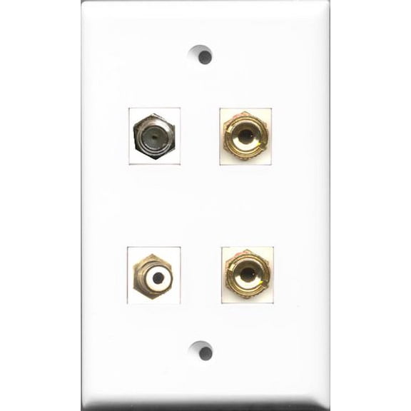 RiteAV 1 Port RCA White and 1 Port Coax Cable TV- F-Type 2 Port Banana Speaker Wall Plate