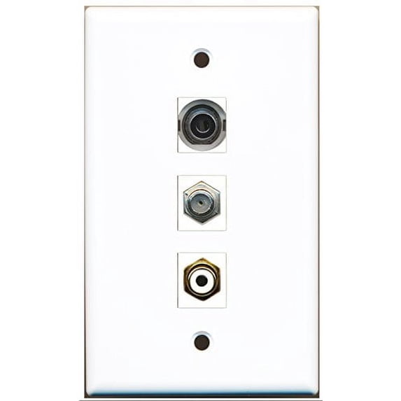 RiteAV - 1 Port RCA White and 1 Port Coax Cable TV- F-Type and 1 Port 3.5mm Wall Plate
