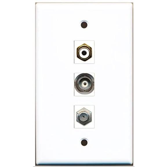 RiteAV - 1 Port RCA White and 1 Port Coax Cable TV- F-Type and 1 Port BNC Wall Plate