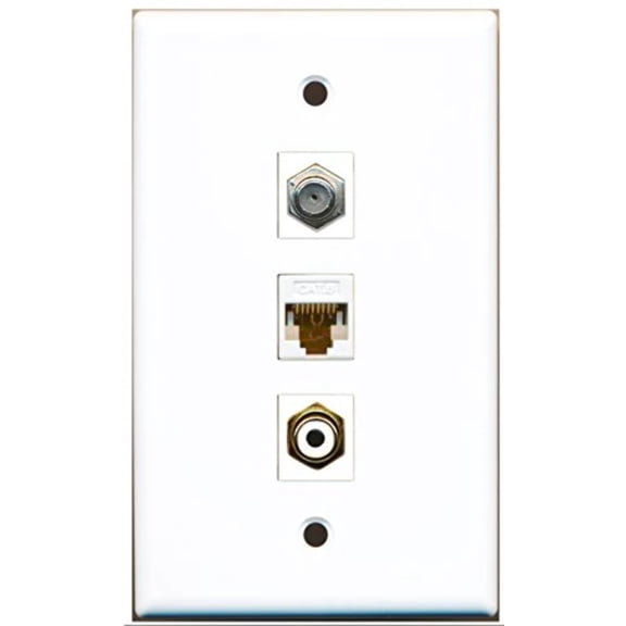 RiteAV - 1 Port RCA White and 1 Port Coax Cable TV- F-Type and 1 Port Cat6 Ethernet White Wall Plate