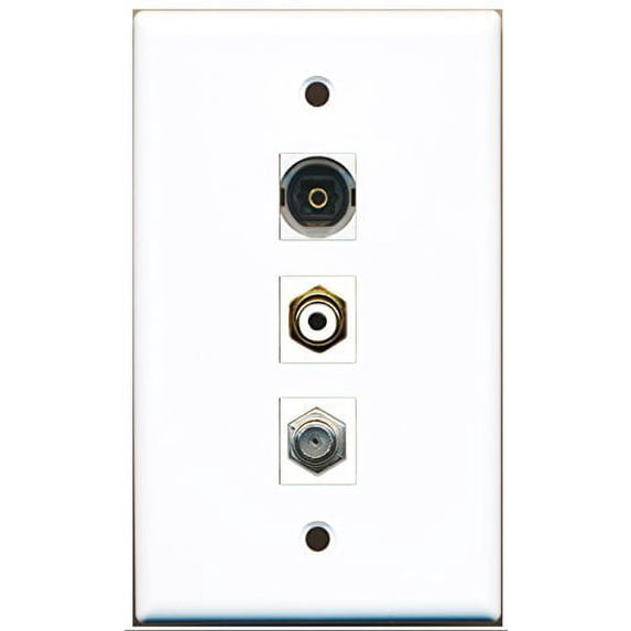 RiteAV - 1 Port RCA White and 1 Port Coax Cable TV- F-Type and 1 Port Toslink Wall Plate