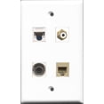 thumbnail image 1 of RiteAV 1 Port RCA White and 1 Port Phone RJ11 RJ12 Beige and 1 Port 3.5mm and 1 Port Cat5e Ethernet White Wall Plate, 1 of 1