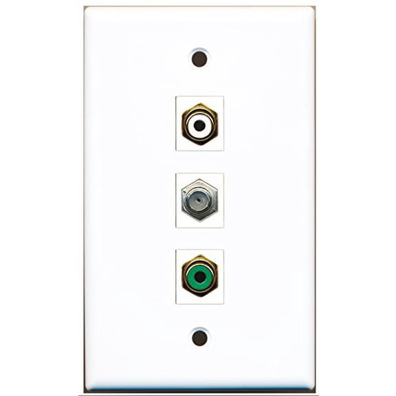 RiteAV - 1 Port RCA White and 1 Port RCA Green and 1 Port Coax Cable TV- F-Type Wall Plate