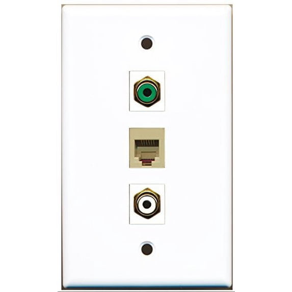 RiteAV - 1 Port RCA White and 1 Port RCA Green and 1 Port Phone RJ11 RJ12 Beige Wall Plate