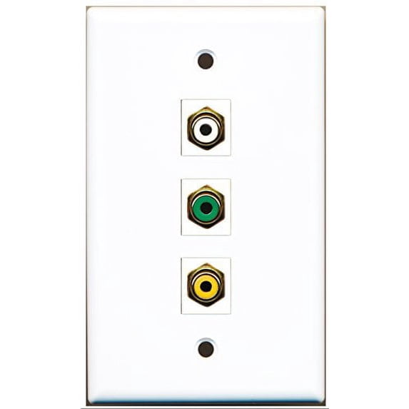 RiteAV - 1 Port RCA White and 1 Port RCA Yellow and 1 Port RCA Green Wall Plate