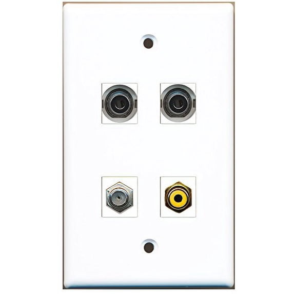 RiteAV - 1 Port RCA Yellow 1 Port Coax Cable TV- F-Type 2 Port 3.5mm Wall Plate