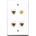 thumbnail image 1 of RiteAV 1 Port RCA Yellow 3 Port Cat6 Ethernet White Wall Plate, 1 of 1