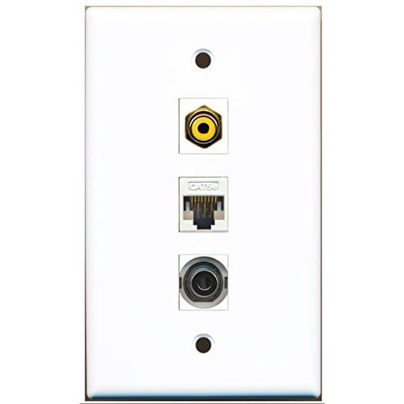 RiteAV - 1 Port RCA Yellow and 1 Port 3.5mm and 1 Port Cat5e Ethernet White Wall Plate