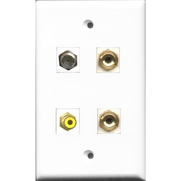 RiteAV 1 Port RCA Yellow and 1 Port Coax Cable TV- F-Type 2 Port Banana Speaker Wall Plate