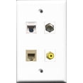 thumbnail image 1 of RiteAV - 1 Port RCA Yellow and 1 Port Coax Cable TV- F-Type and 1 Port Phone RJ11 RJ12 Beige and 1 Port Cat5e Ethernet White Wall Plate, 1 of 1