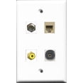 thumbnail image 1 of RiteAV 1 Port RCA Yellow and 1 Port Coax Cable TV- F-Type and 1 Port Phone RJ11 RJ12 Beige and 1 Port Toslink Wall Plate, 1 of 1
