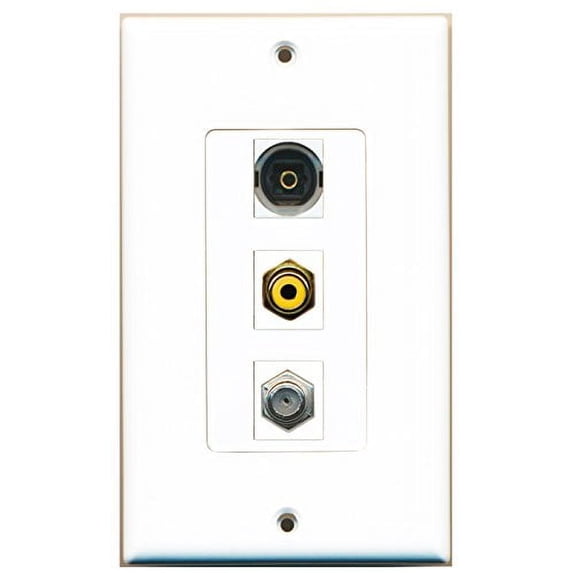 RiteAV - 1 Port RCA Yellow and 1 Port Coax Cable TV- F-Type and 1 Port Toslink Decorative Wall Plate Decorative