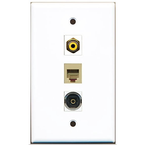 RiteAV - 1 Port RCA Yellow and 1 Port Phone RJ11 RJ12 Beige and 1 Port Toslink Wall Plate