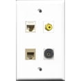 thumbnail image 1 of RiteAV 1 Port RCA Yellow and 1 Port Phone RJ11 RJ12 Beige and 1 Port Toslink and 1 Port Cat6 Ethernet White Wall Plate, 1 of 1