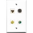 thumbnail image 1 of RiteAV 1 Port RCA Yellow and 1 Port RCA Green and 1 Port 3.5mm and 1 Port Cat6 Ethernet White Wall Plate, 1 of 1