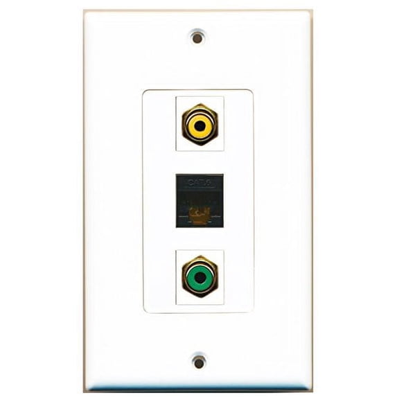RiteAV - 1 Port RCA Yellow and 1 Port RCA Green and 1 Port Cat6 Ethernet Black Decorative Wall Plate Decorative