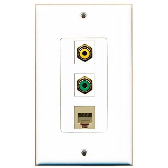 RiteAV - 1 Port RCA Yellow and 1 Port RCA Green and 1 Port Phone RJ11 RJ12 Beige Decorative Wall Plate Decorative