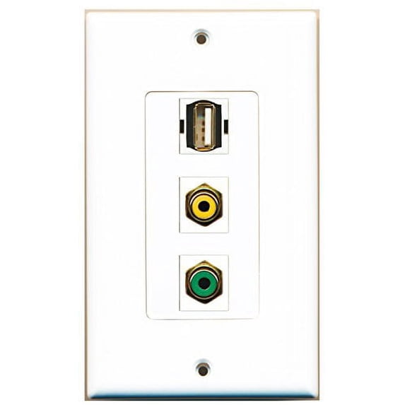 RiteAV - 1 Port RCA Yellow and 1 Port RCA Green and 1 Port USB A-A Decorative Wall Plate Decorative