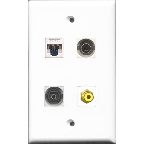 RiteAV - 1 Port RCA Yellow and 1 Port Toslink and 1 Port 3.5mm and 1 Port Cat5e Ethernet White Wall Plate