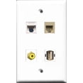 thumbnail image 1 of RiteAV 1 Port RCA Yellow and 1 Port USB A-A and 1 Port Phone RJ11 RJ12 Beige and 1 Port Cat5e Ethernet White Wall Plate, 1 of 1
