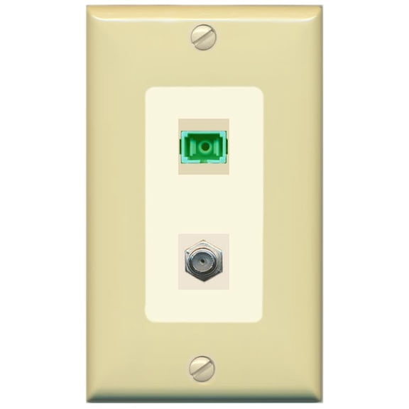 RiteAV 1 Port SC-APC Fiber Simplex Coax Cable TV Wall Plate - 1 Gang [Ivory/Light-Almond]