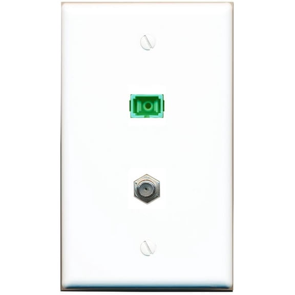 RiteAV 1 Port SC-APC Fiber Simplex Coax Cable TV Wall Plate - Flat Style [White]