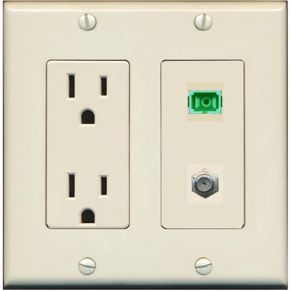 RiteAV 1 Port SC-APC Fiber Simplex Coax Cable TV Wall Plate - Outlet [Light-Almond]