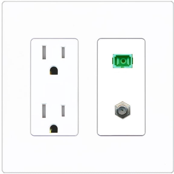 RiteAV 1 Port SC-APC Fiber Simplex Coax Cable TV Wall Plate - Tamper Resistant Outlet [Screwless White]