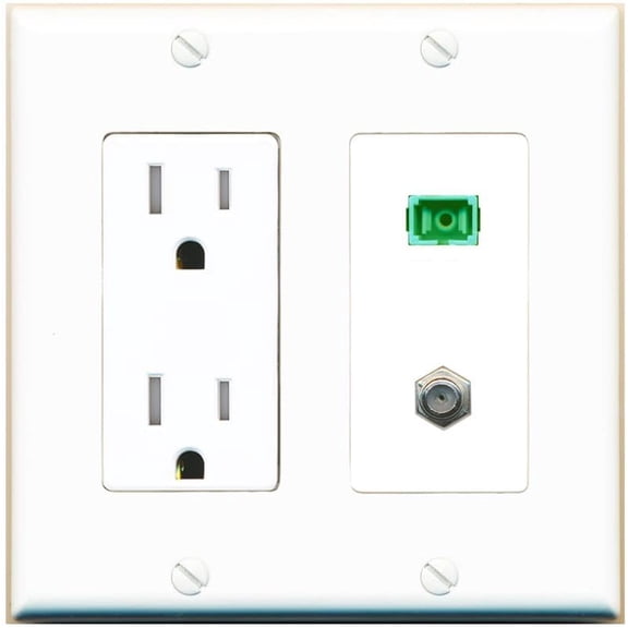 RiteAV 1 Port SC-APC Fiber Simplex Coax Cable TV Wall Plate - Tamper Resistant Outlet [White]