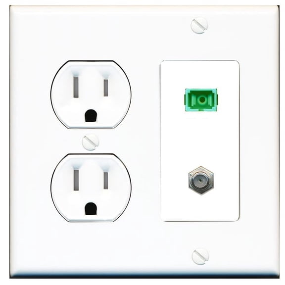 RiteAV 1 Port SC-APC Fiber Simplex Coax Cable TV Wall Plate - Tamper Resistant Round Outlet [White]