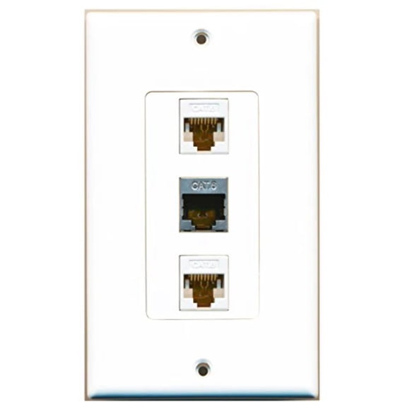 RiteAV - 1 Port Shielded Cat6 Ethernet 2 Port Cat6 Ethernet White Decorative Wall Plate Decorative