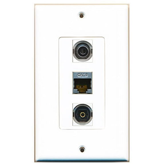 RiteAV - 1 Port Shielded Cat6 Ethernet and 1 Port Toslink and 1 Port 3.5mm Decorative Wall Plate Decorative