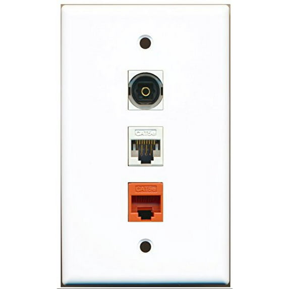 RiteAV - 1 Port Toslink 1 Cat5e Ethernet White 1 Cat5e Ethernet Orange Wall Plate