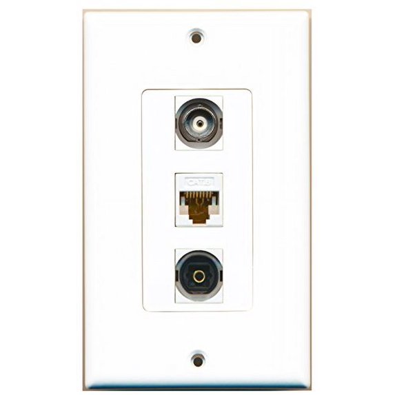 RiteAV - 1 Port Toslink and 1 Port BNC and 1 Port Cat6 Ethernet White Decorative Wall Plate Decorative
