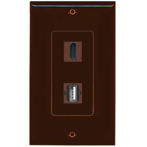 RiteAV - 1 Port USB A-A 1 Port HDMI Decorative Wall Plate - Brown - Bracket Included