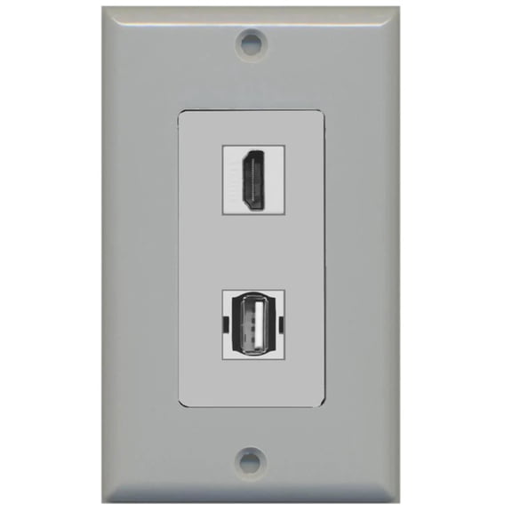 RiteAV - 1 Port USB A-A 1 Port HDMI Decorative Wall Plate - Gray - Bracket Included