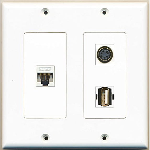 RiteAV - 1 Port USB A-A 1 Port S-Video 1 Port Cat5e Ethernet White - 2 Gang Wall Plate