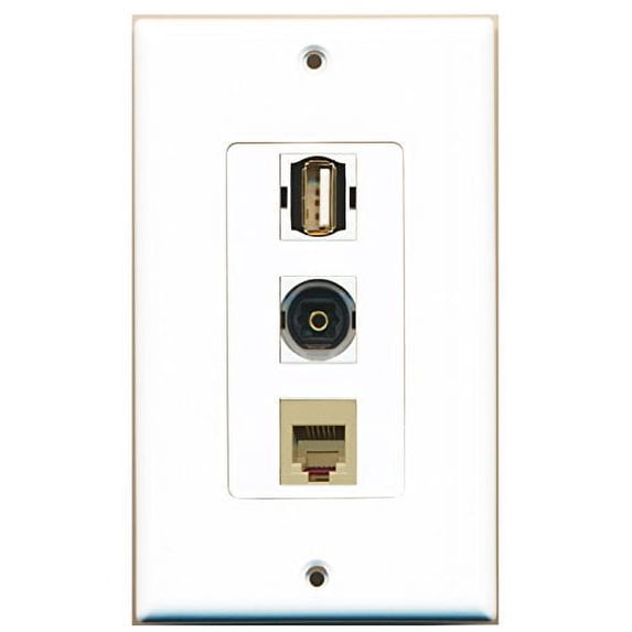 RiteAV - 1 Port USB A-A and 1 Port Phone RJ11 RJ12 Beige and 1 Port Toslink Decorative Wall Plate Decorative