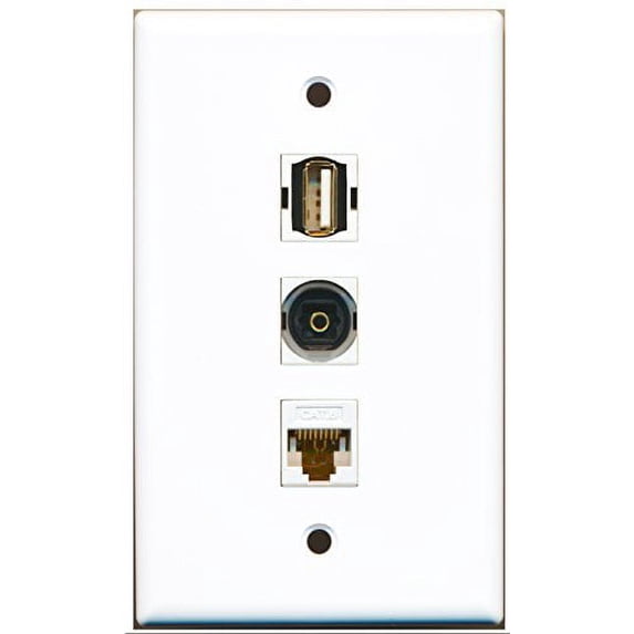 RiteAV - 1 Port USB A-A and 1 Port Toslink and 1 Port Cat6 Ethernet White Wall Plate