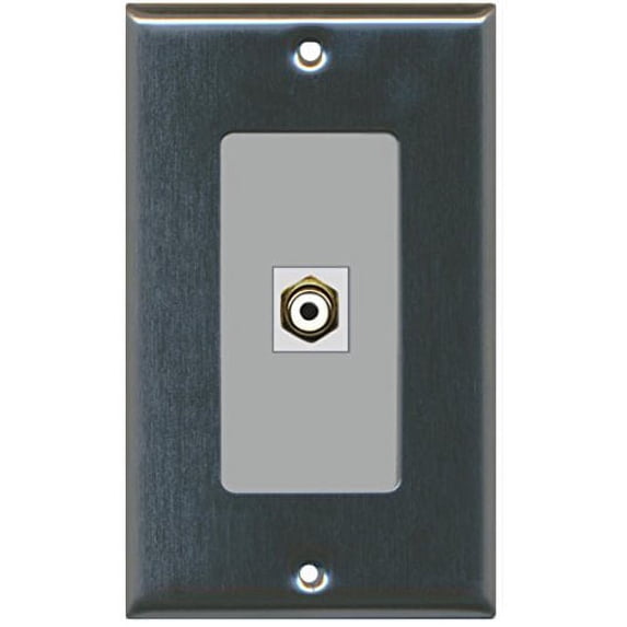 RiteAV - 1 RCA White for Subwoofer Audio Port Wall Plate Decorative - Stainless Steel/Gray