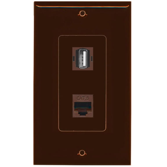 RiteAV - 1 USB A/A and 1 HDMI Port Decorative Wall Plate - Brown - Bracket Included