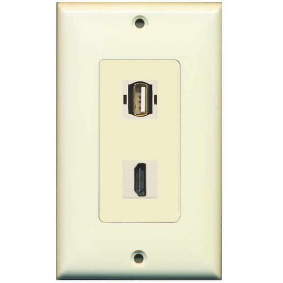 RiteAV - 1 USB A/A and 1 HDMI Port Decorative Wall Plate - Light Almond - Bracket Included