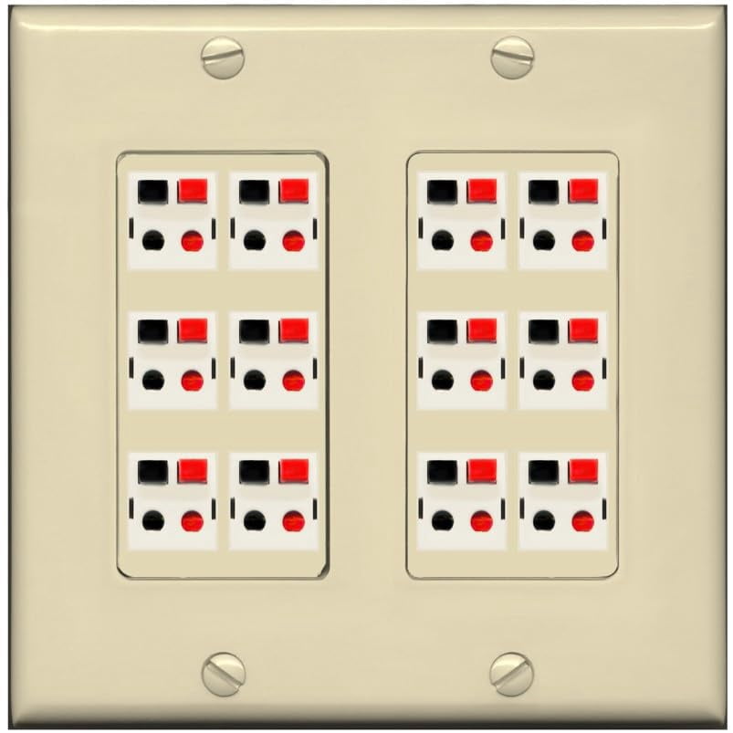 RiteAV 12.0 Surround Sound Speaker Cable Terminal Wire Wall Plate for Home Theater - 2 Gang [Ivory/Ivory]