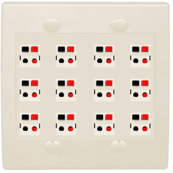 RiteAV 12 Port Speaker Jack Dual Gang Wall Plate for Home Theater - Flat Style 2 Gang [Light Almond]
