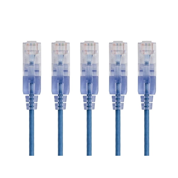 RiteAV - 129425 SlimRun Cat6A Ethernet Patch Cable - Snagless RJ45 UTP Pure Bare Copper Wire 10G 30AWG 2ft Blue 5-Pack